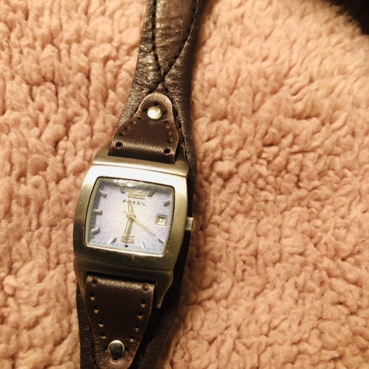 Square face fossil watch leather online band