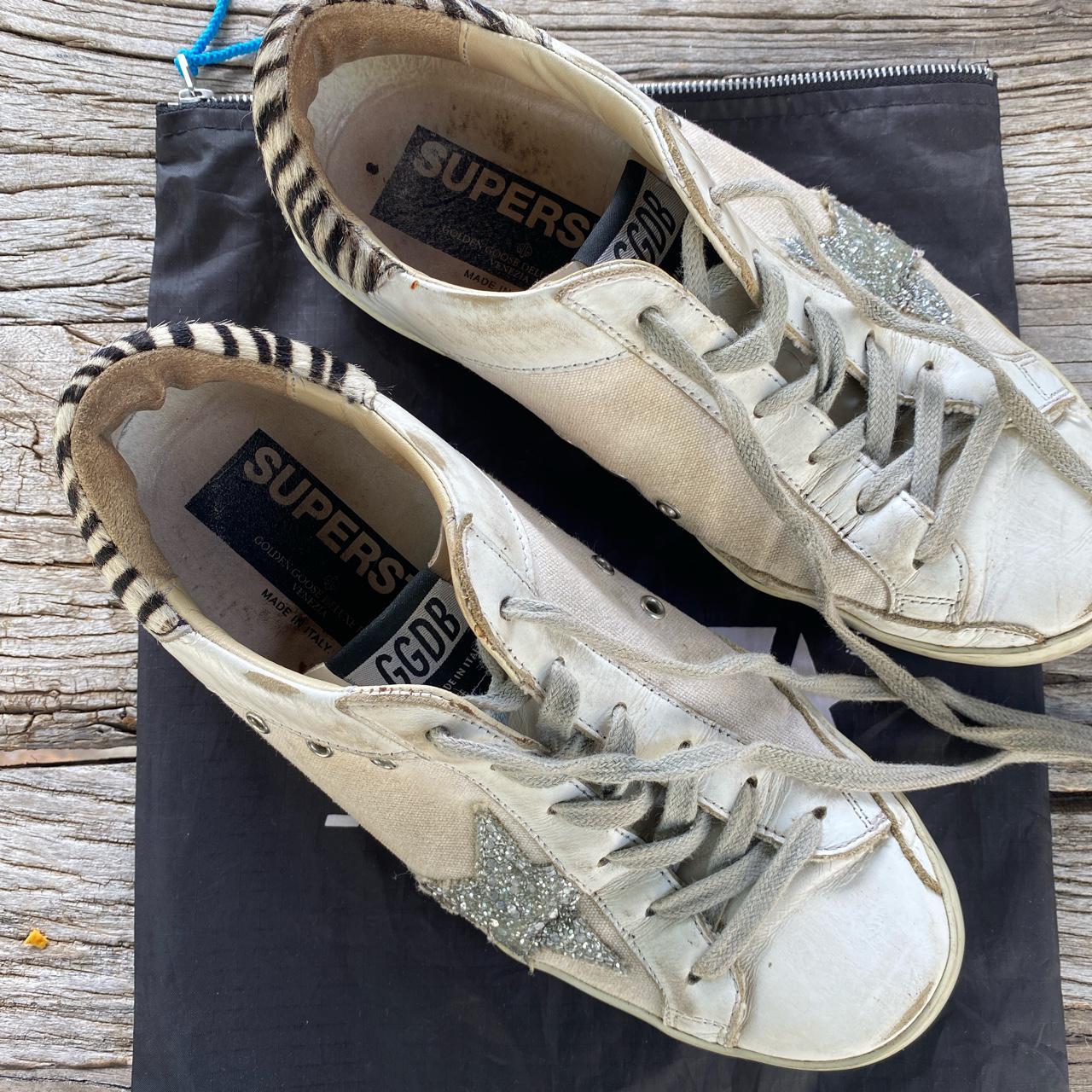 GOLDEN GOOOSE white canvas and leather sneaker... - Depop