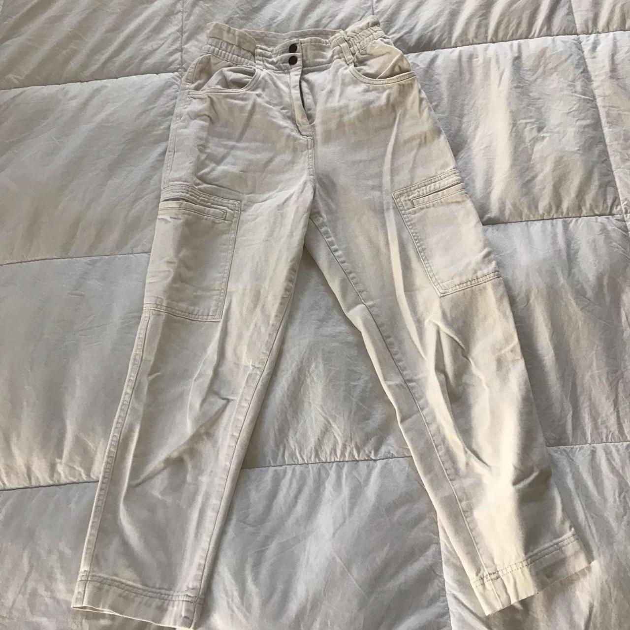 Womens white cropped cargo pant stretch top us size... - Depop