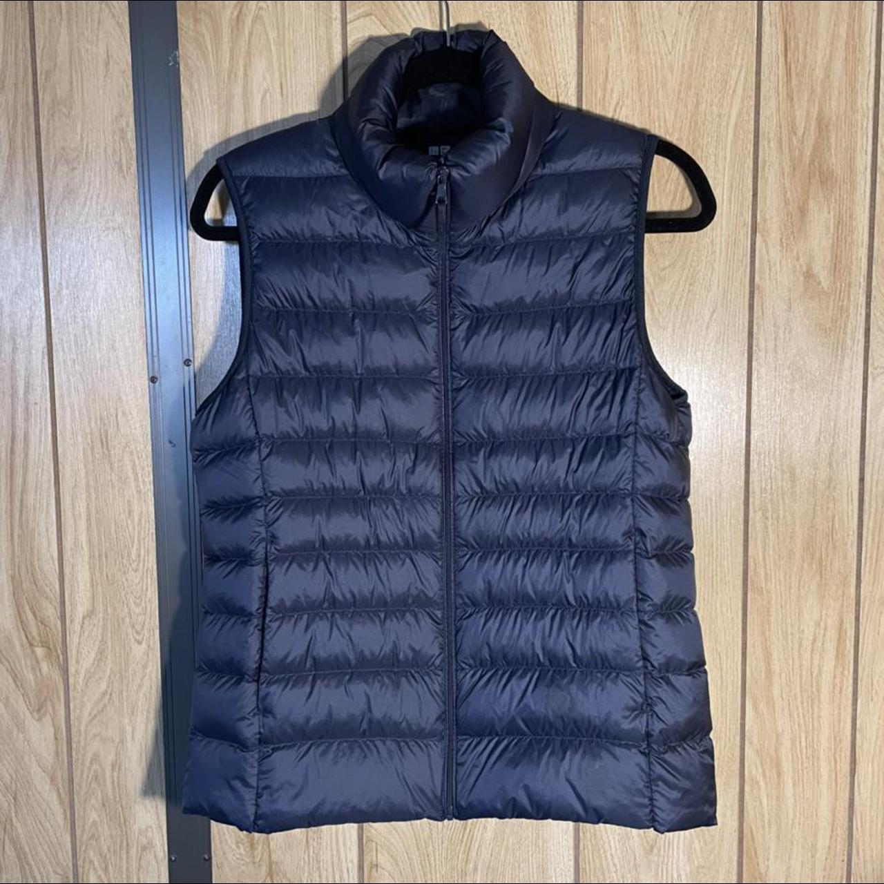 Uniqlo navy blue puffer vest size medium great... - Depop