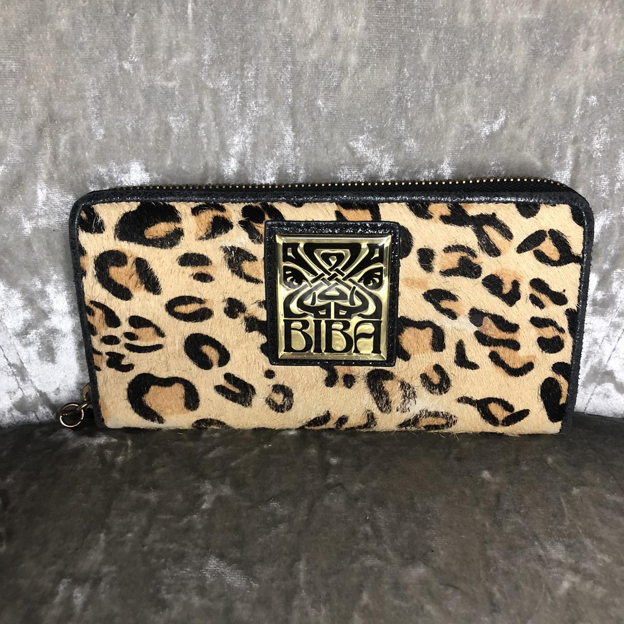 BIBA LARGE LEOPARD PRINT PONYSKIN & GOLD LEATHER CLUTCH BAG BNWT