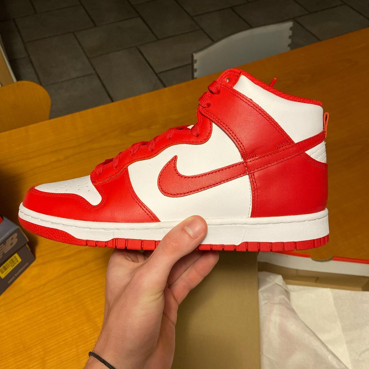 nike dunk high championship red price in dm - Depop