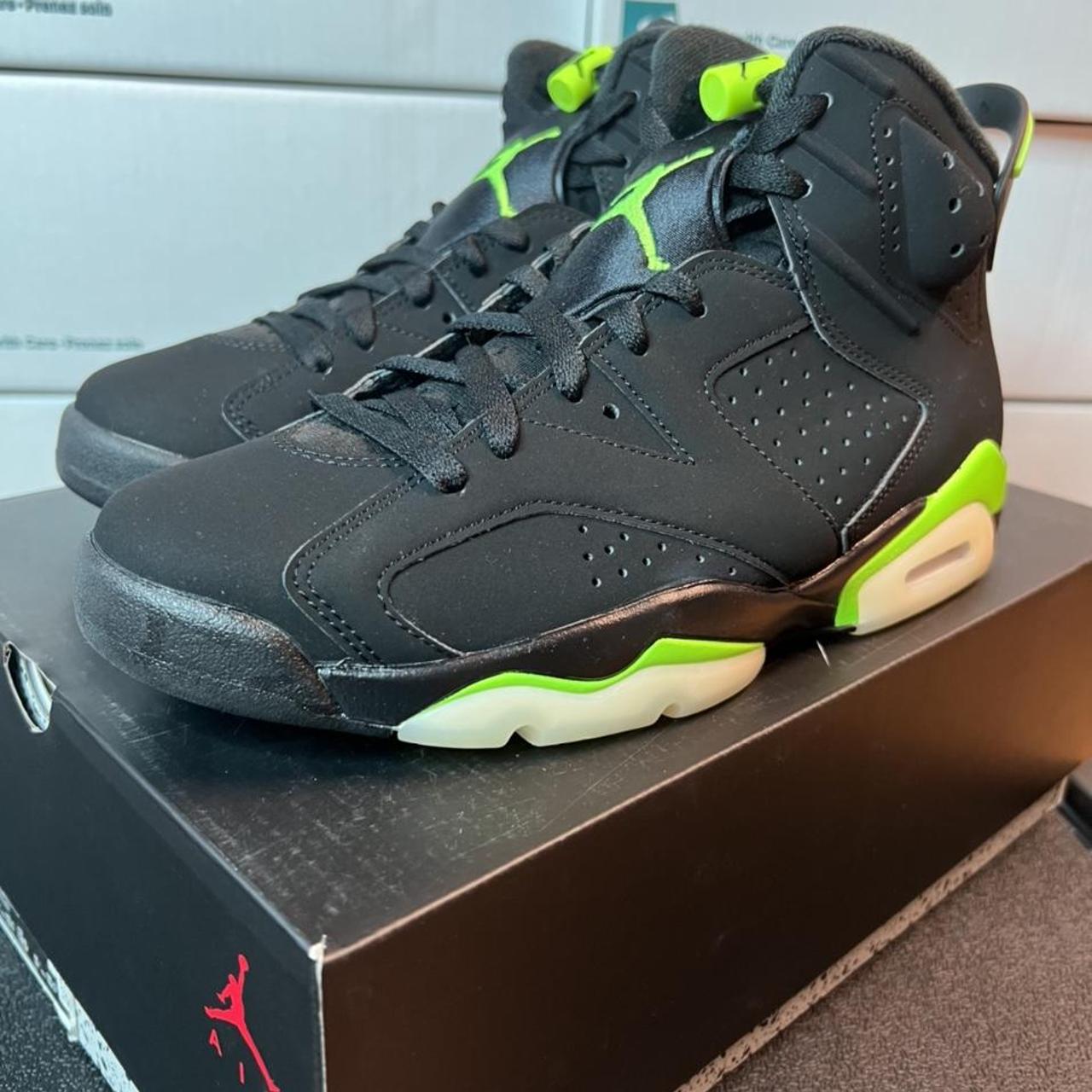 Air Jordan Retro Black/Electic Green Depop