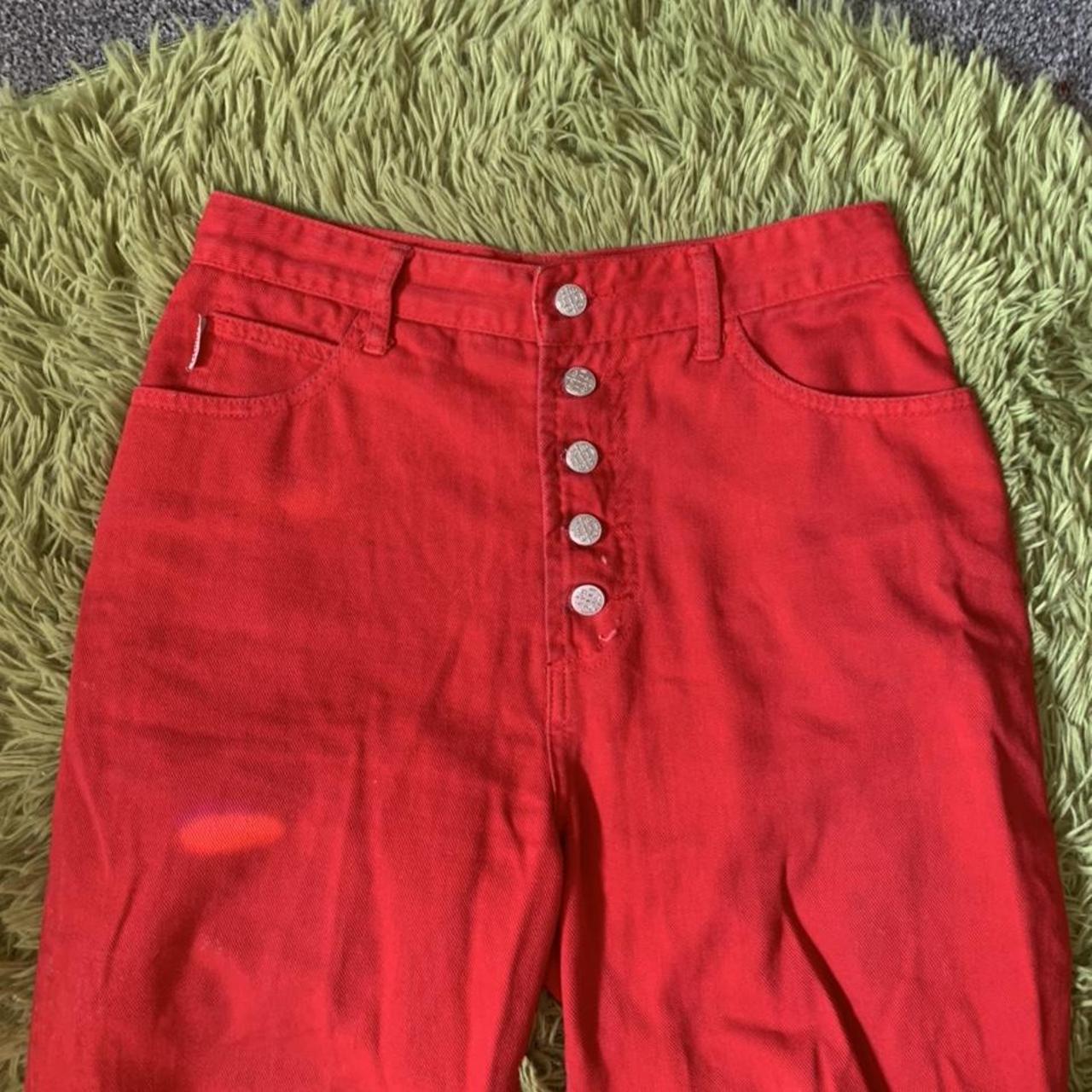 vintage high waisted red bongo mom jeans with... - Depop