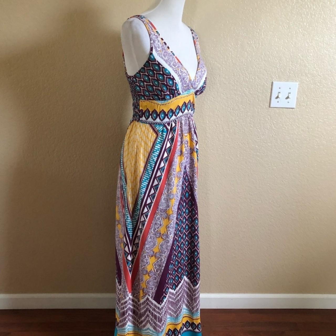 Angie Multi-color Maxi Summer Dress Elastic back... - Depop