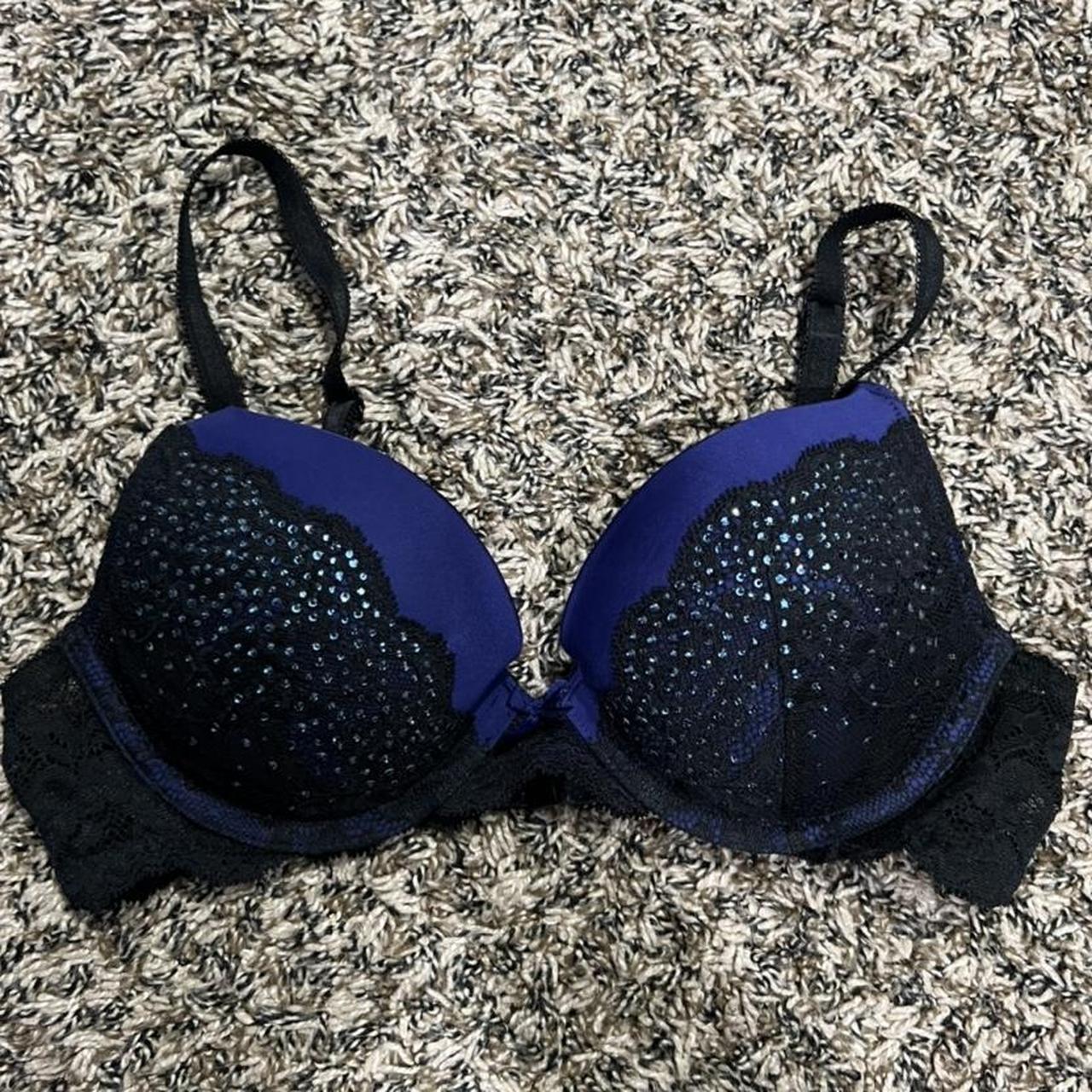 Victoria's Secret blue and black rhinestone lace - Depop
