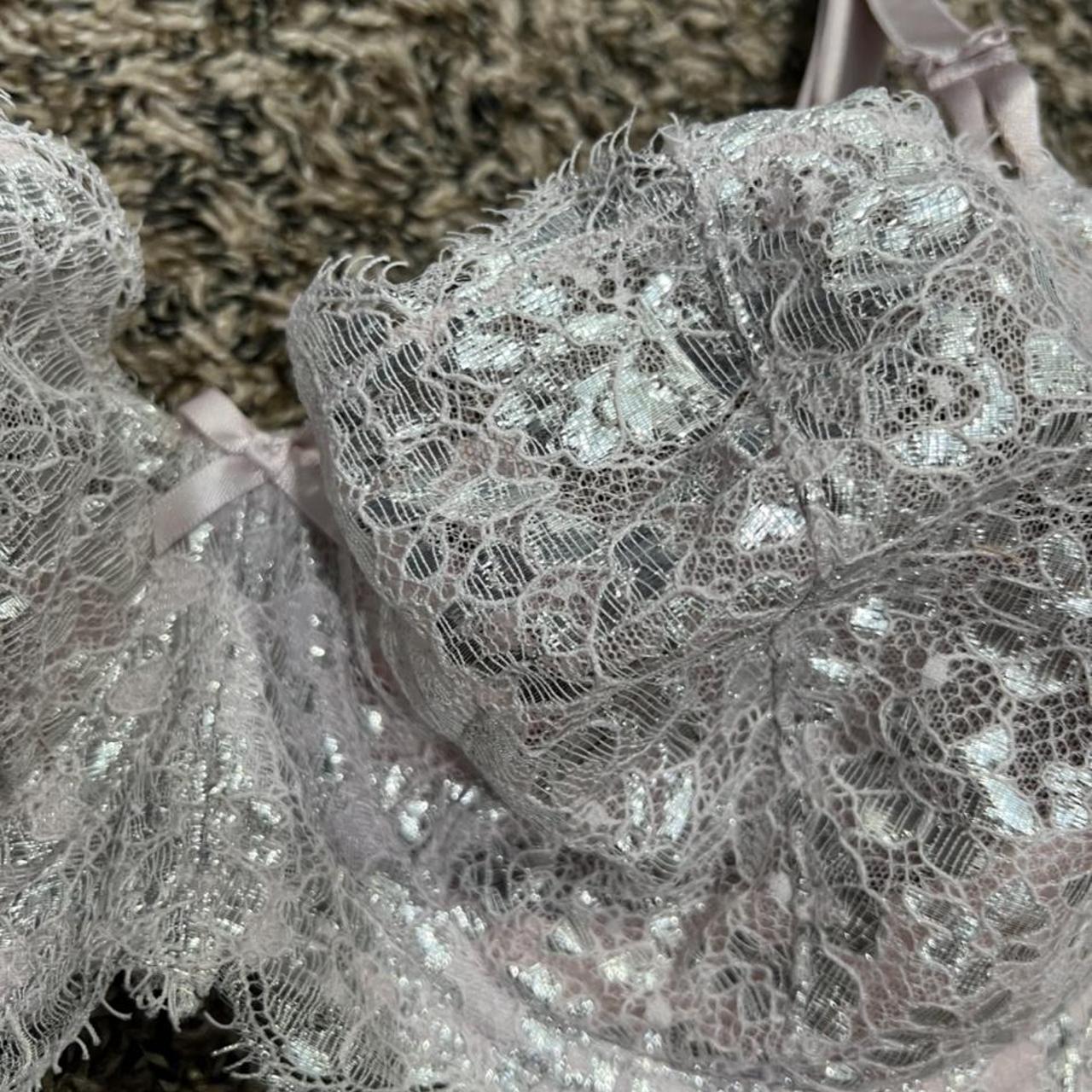 Victoria’s Secret pink and silver lace bra size 38D