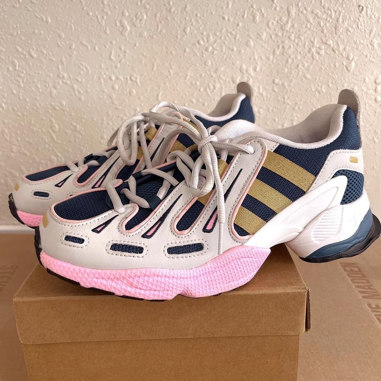 Adidas pink, blue, gold tennis shoes. Super cute and... - Depop