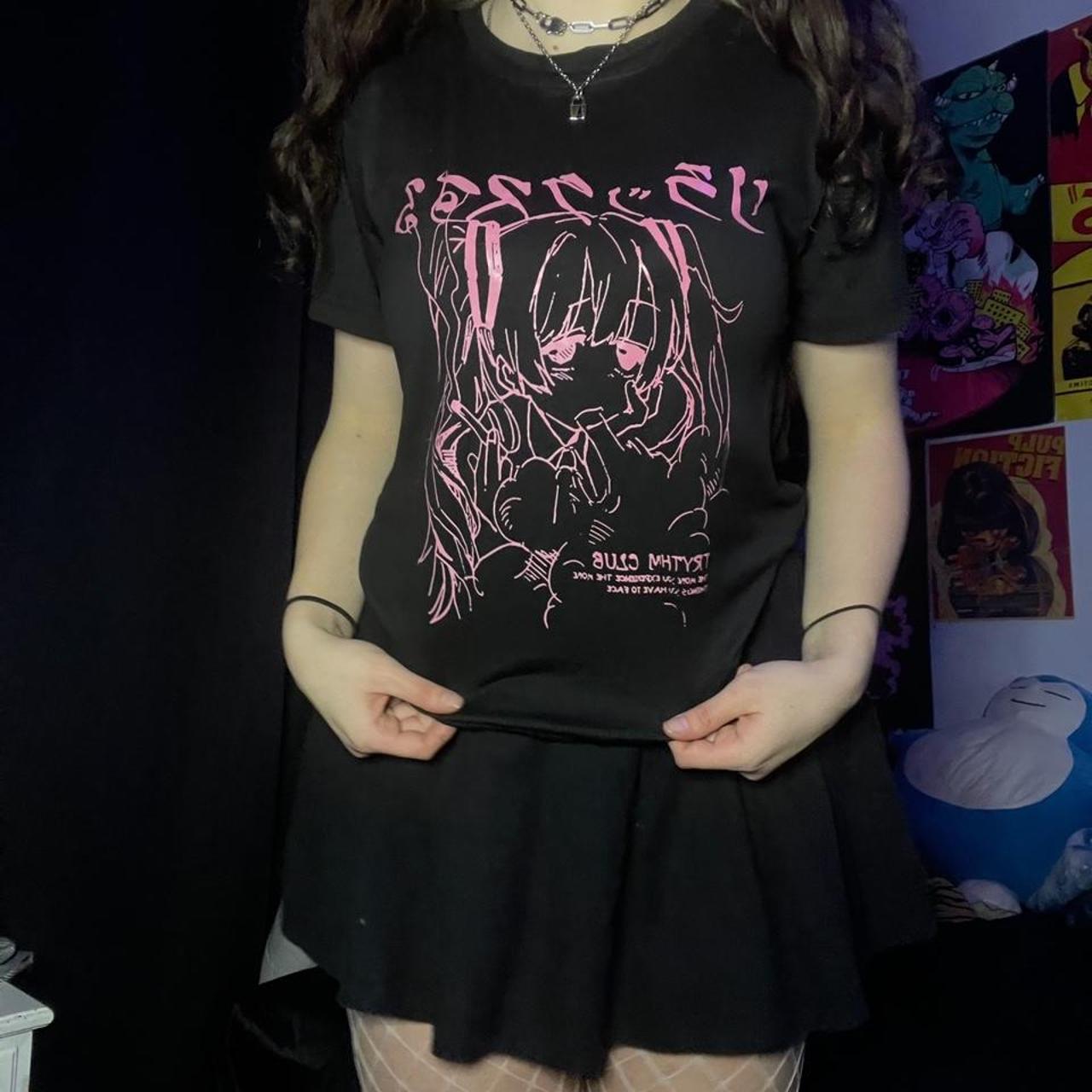 TRYTHM CLUB black and pink harajuku anime girl print... - Depop
