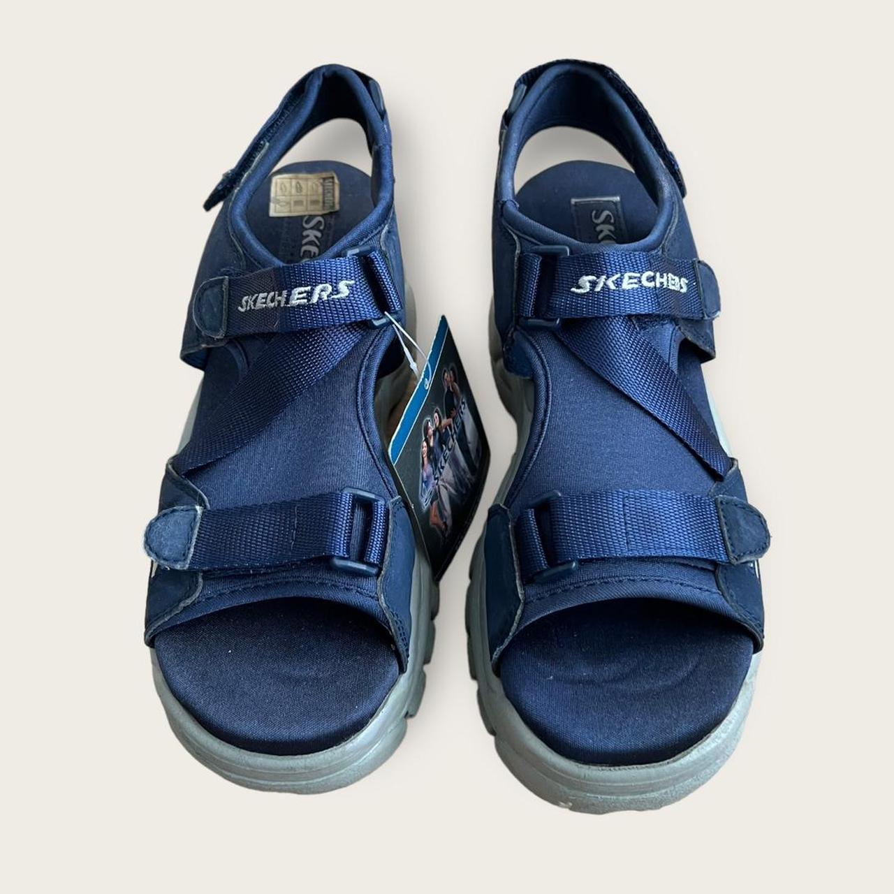 Skechers Women's Navy and Grey Sandals | Depop