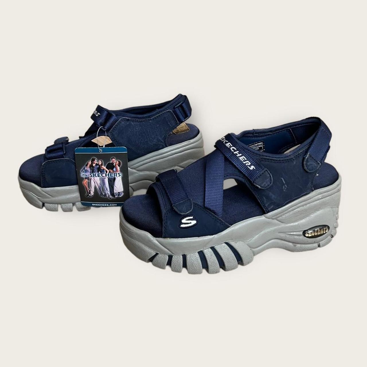 Skechers Women's Navy and Grey Sandals | Depop