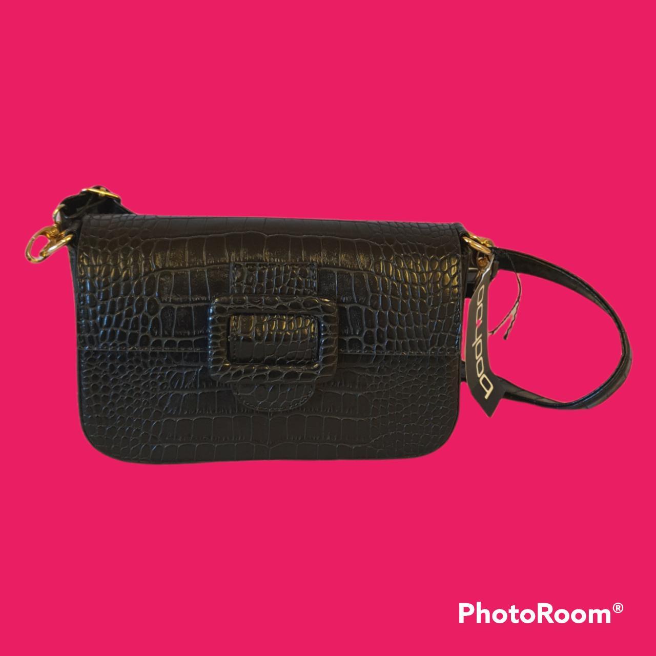 Black Croc Envelope Crossbody Bag with Buckle... Depop