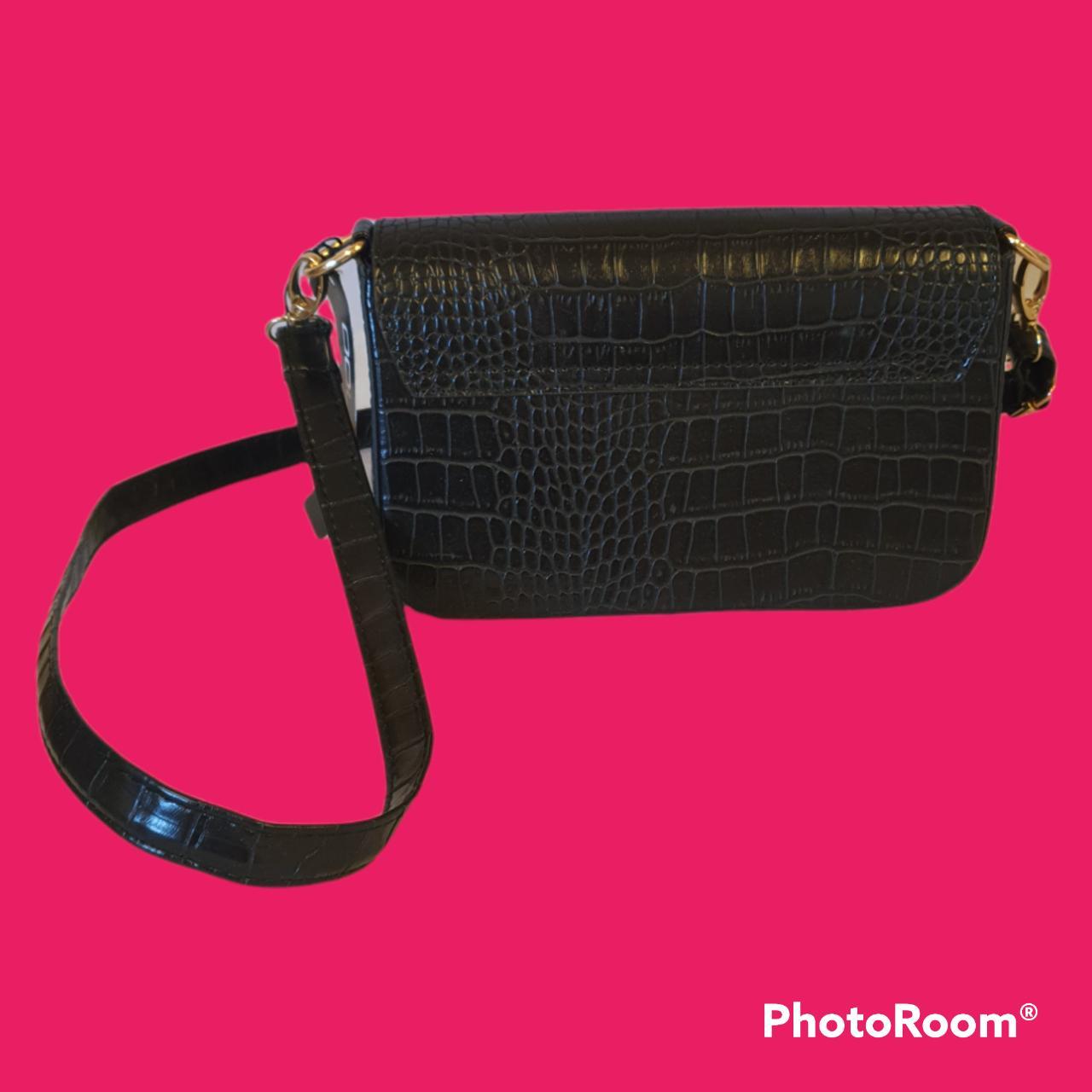 Black Croc Envelope Crossbody Bag with Buckle... Depop