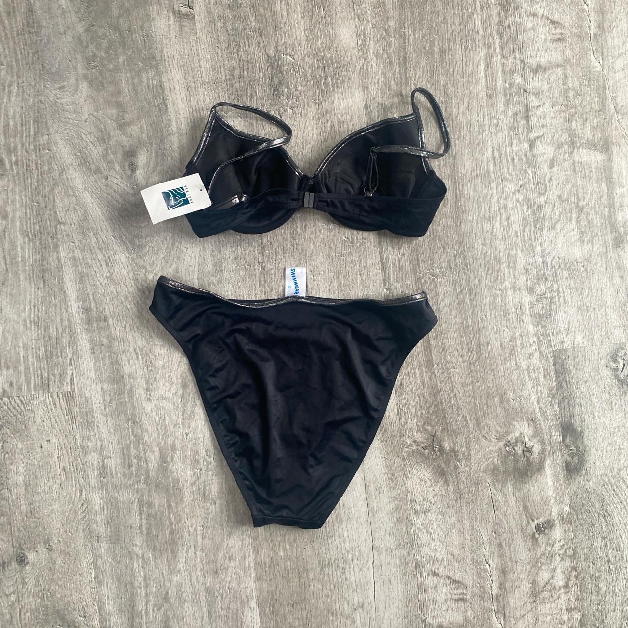 Vintage New Look bikini, in black. Silver trim along... - Depop