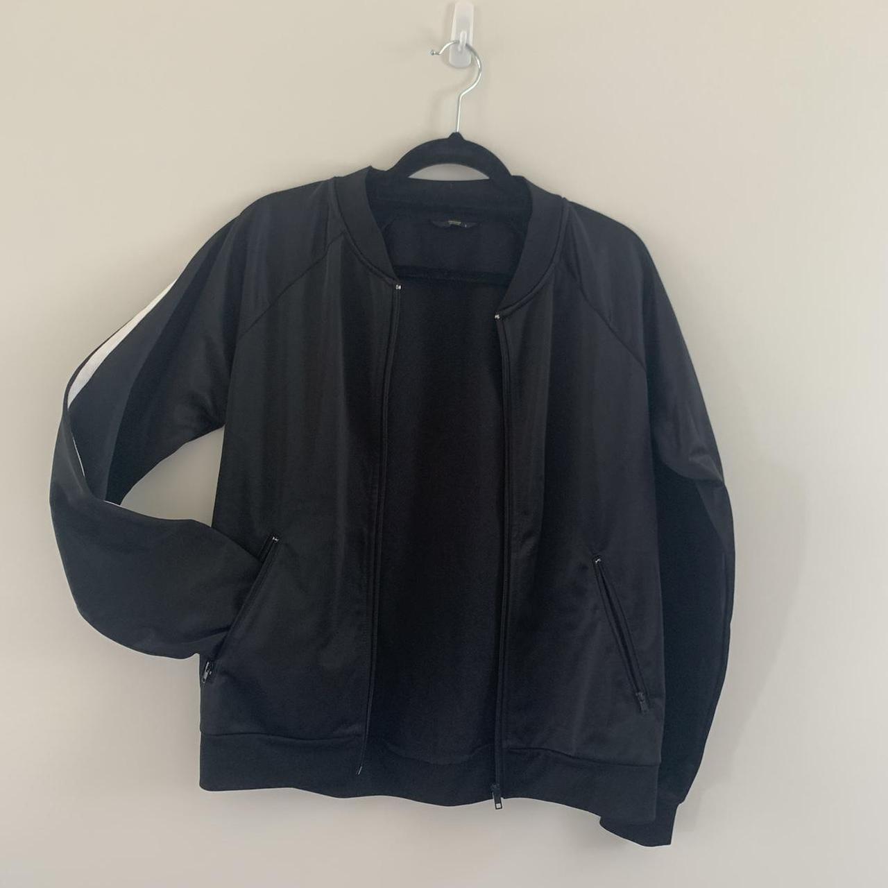 Black jacket with white piping on sleeve. Sporty... - Depop