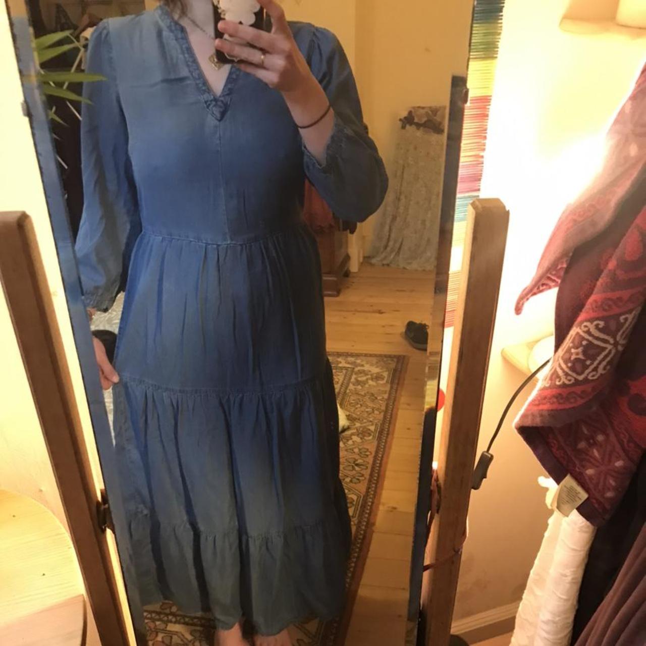 Nutmeg denim maxi dress. Size 8. denim maxidress... Depop