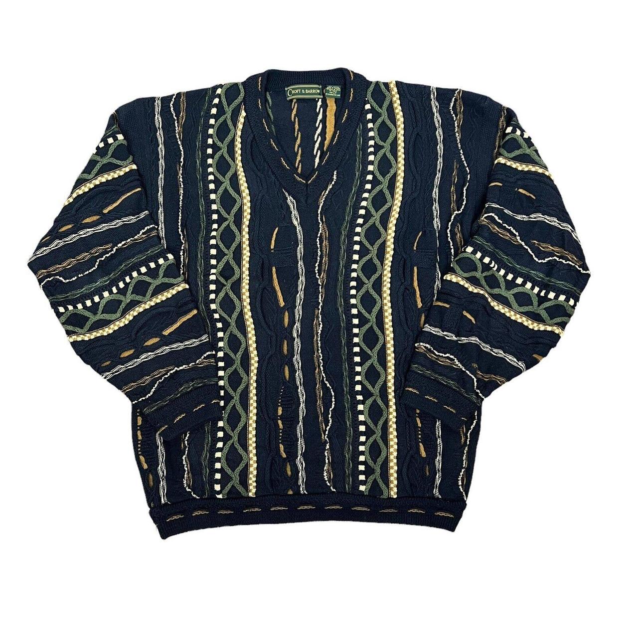 Vintage 90s Coogi Style Textured 3D V-Neck Sweater... - Depop