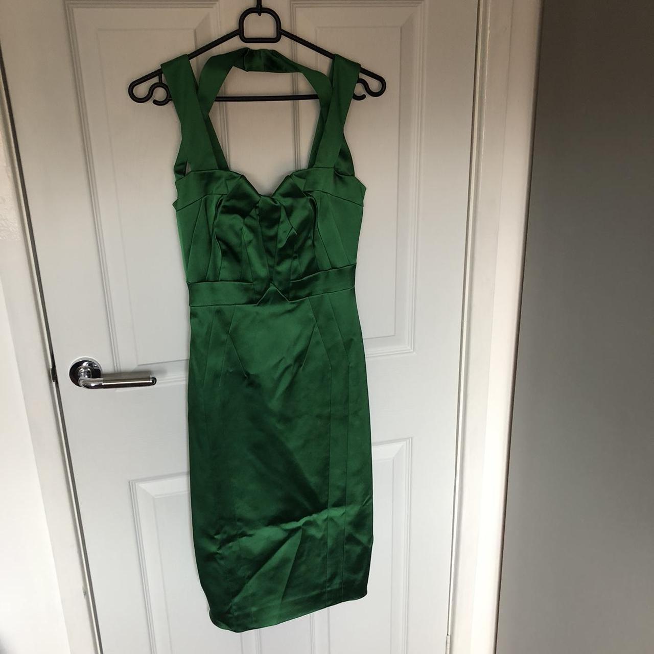 Karen Millen green satin bodycon/pencil dress. UK... - Depop