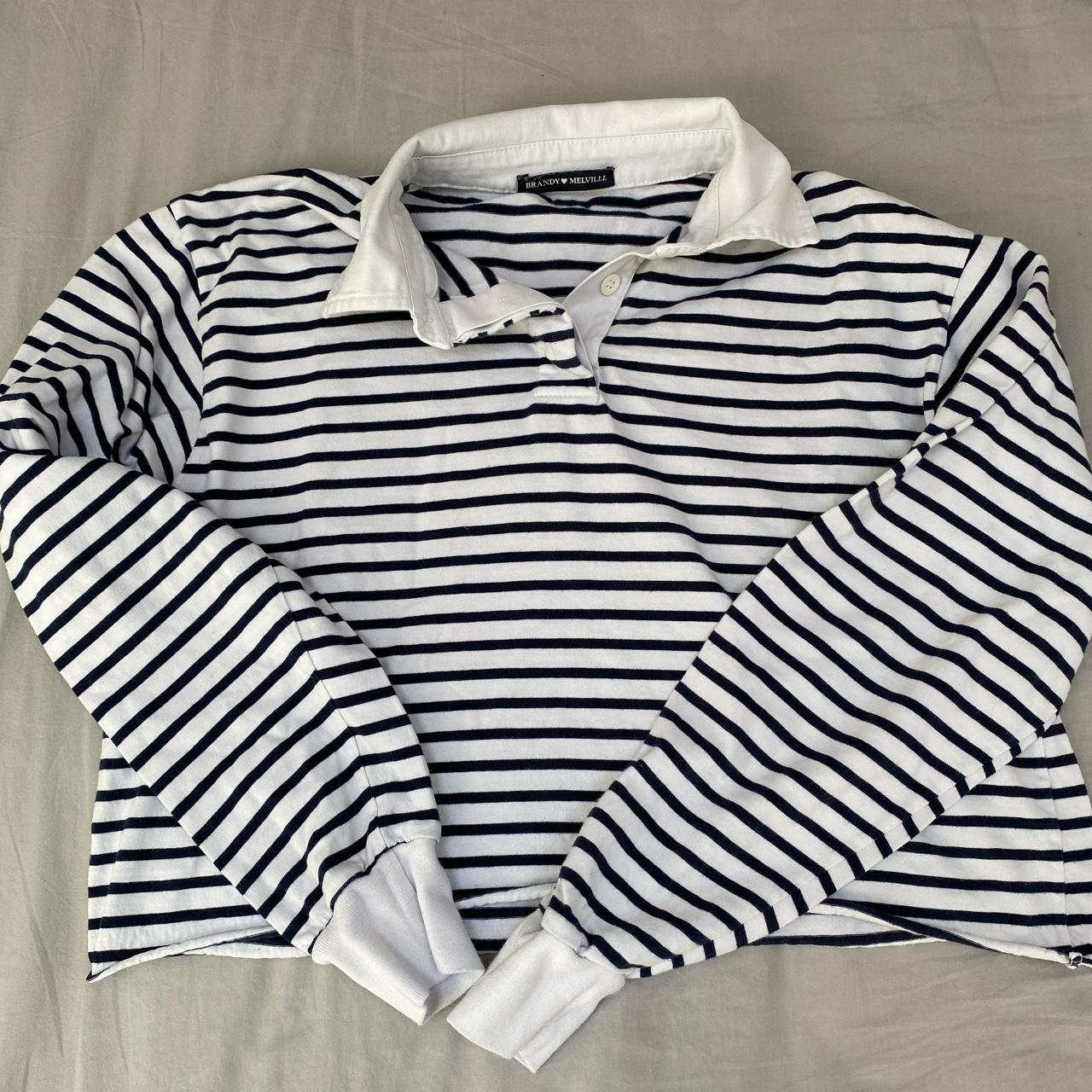 brandy melville cropped rugby shirt, black and white... Depop