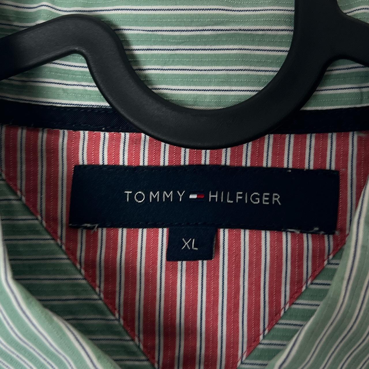 Tommy Hilfiger light green striped shirt 613 pit... - Depop