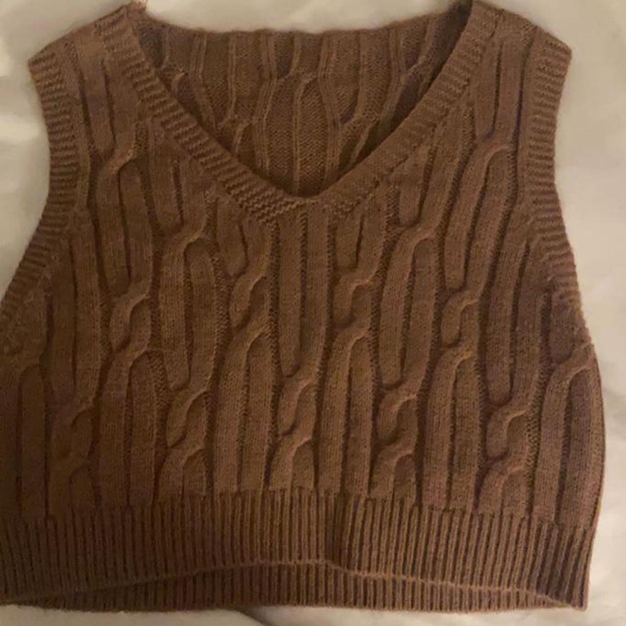 SHEIN, brown cropped sweater vest, size small/xs;... Depop
