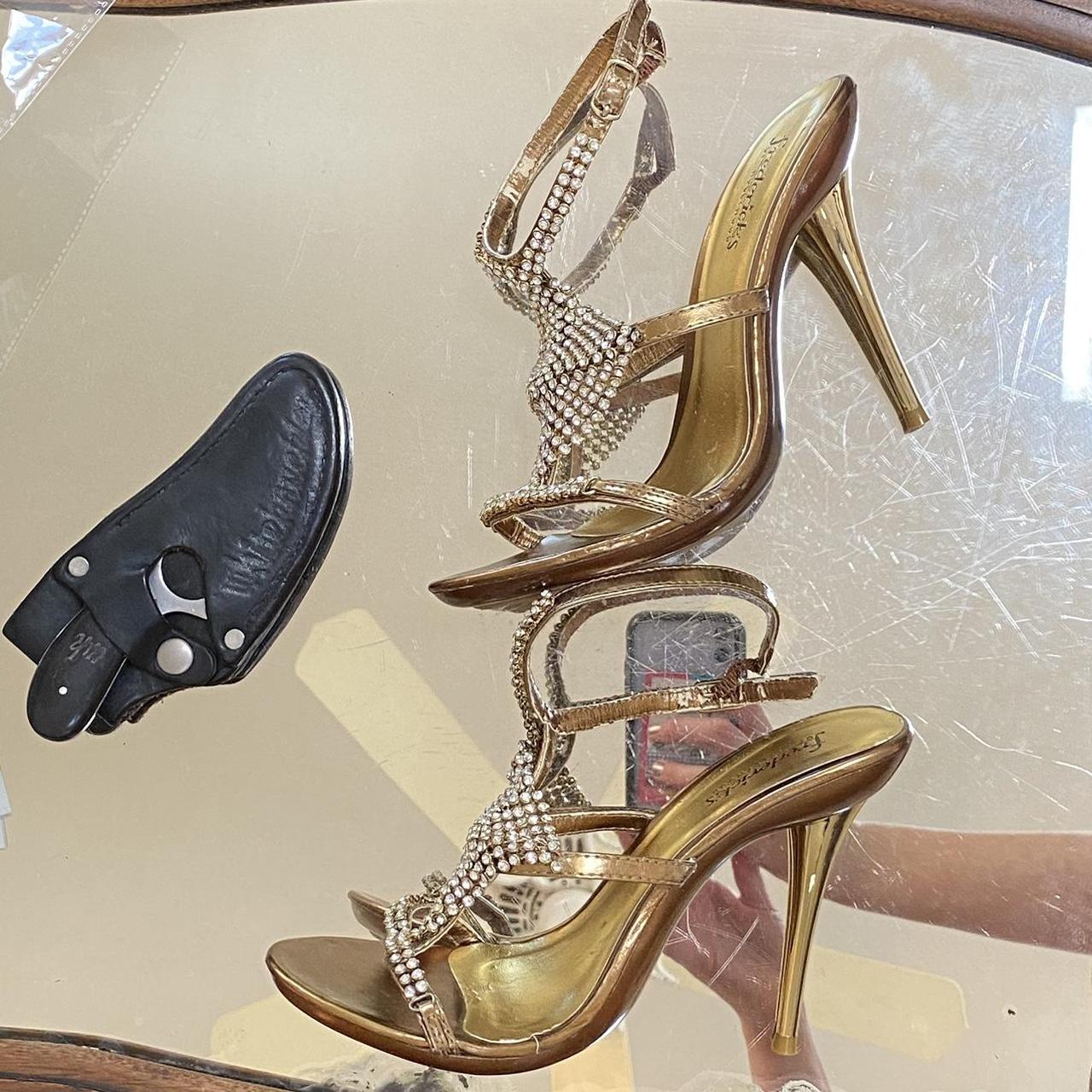 Golden Bronze Rhinestone heels from... Depop
