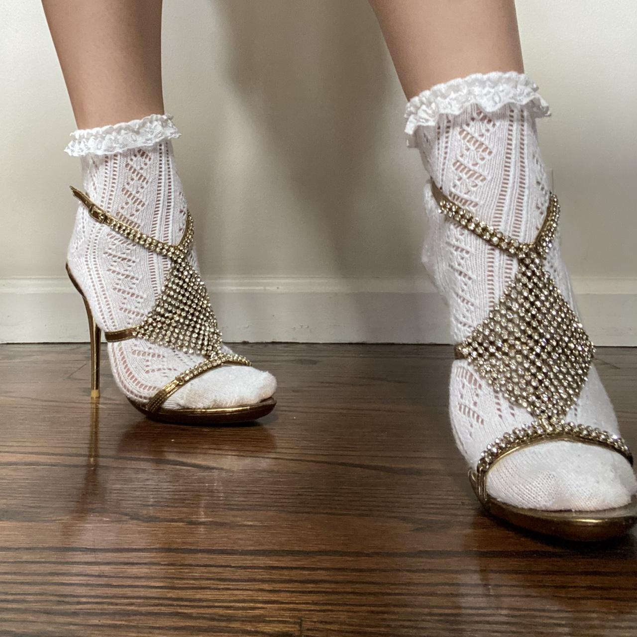 Golden Bronze Rhinestone heels from... Depop