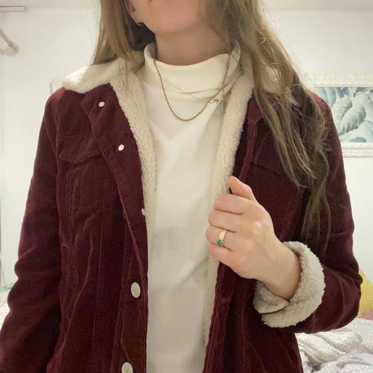 fluffy burgundy jacket