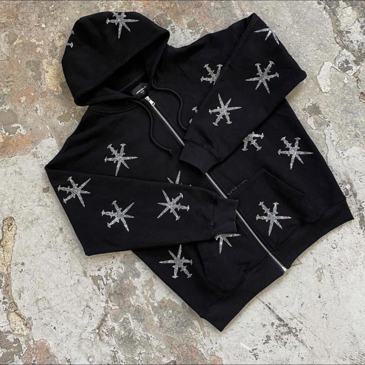 unknown london rhinestone zip up hoodie