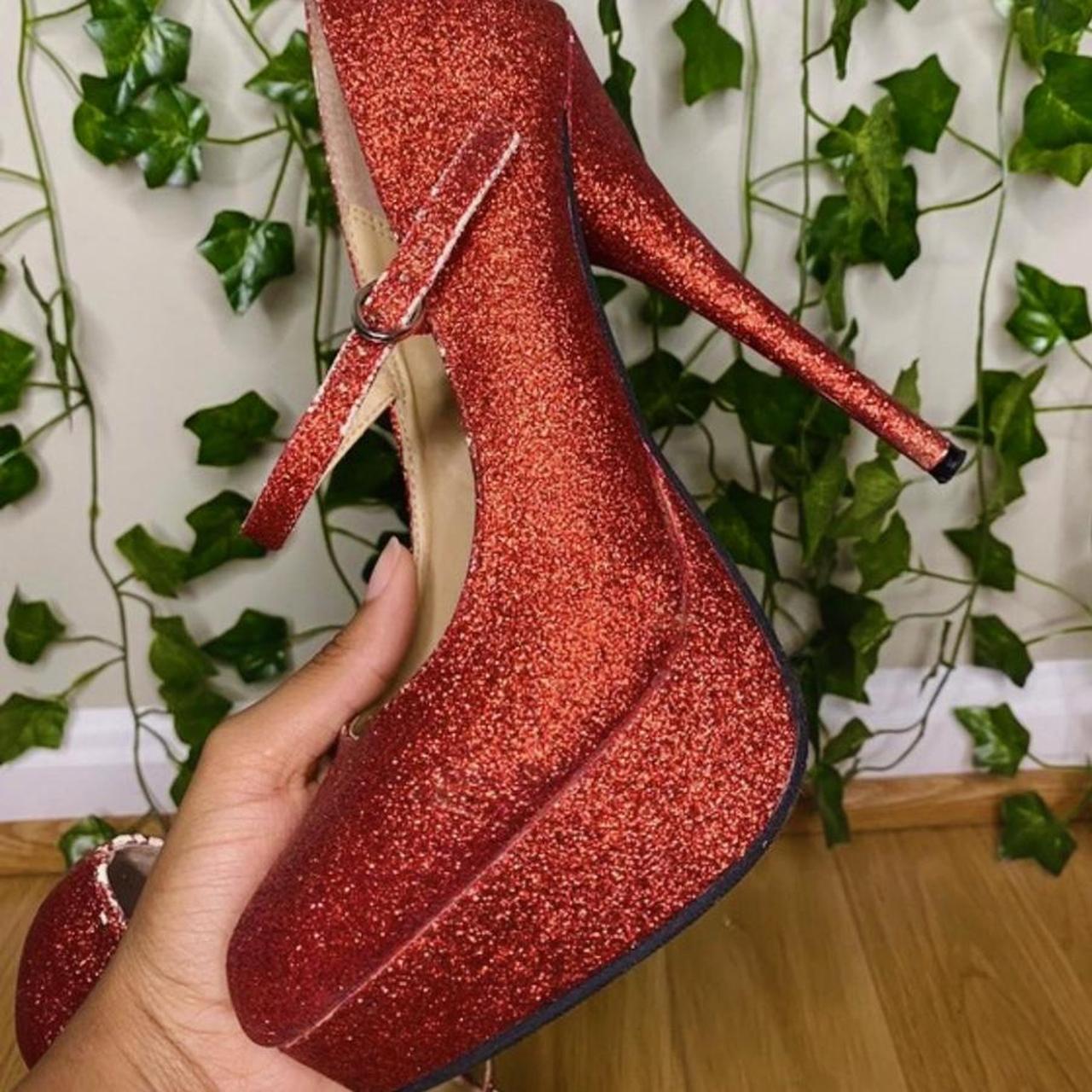 Red glitter platform heels shops