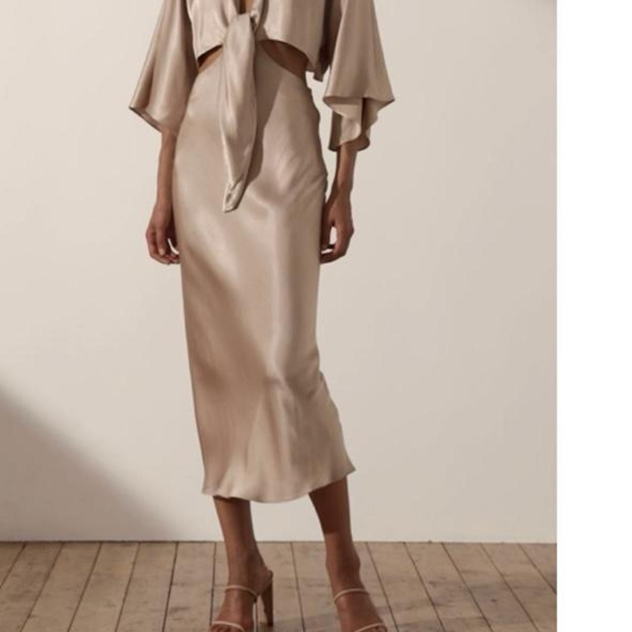 Shona joy la lune tie front bias midi dress... Depop