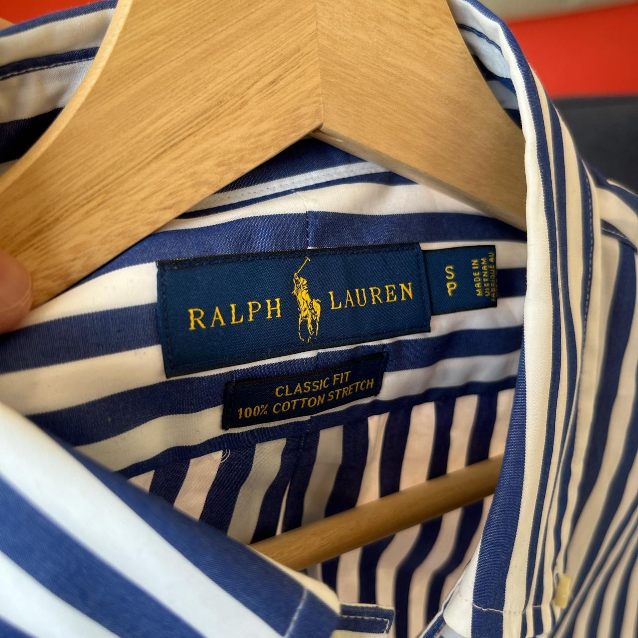 Ralph Lauren blue and white striped shirt with blue... - Depop