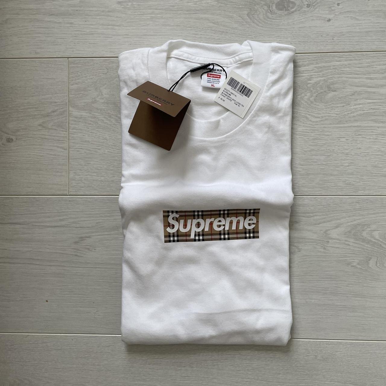 Supreme x Burberry box logo tshirt white XL Brand new - Depop