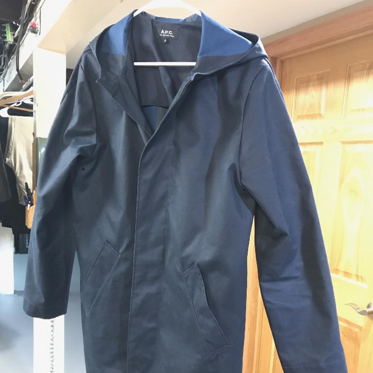 Navy colored APC raincoat. Size S in mens. Worn once. - Depop