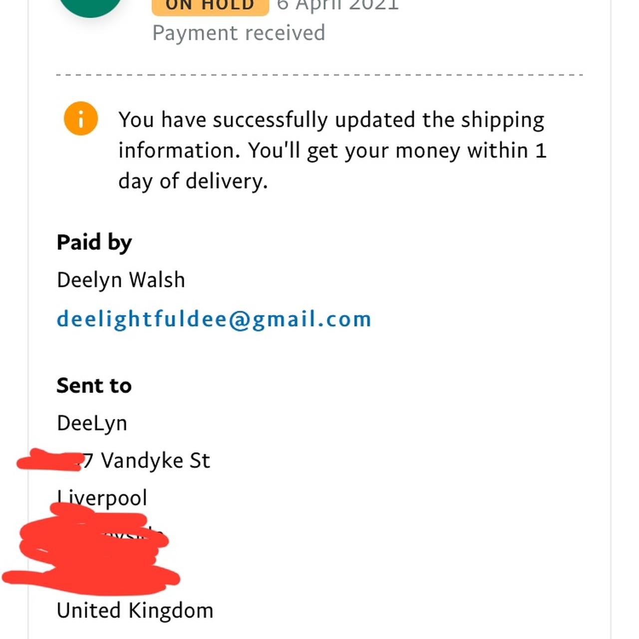 PayPal screenshot Depop