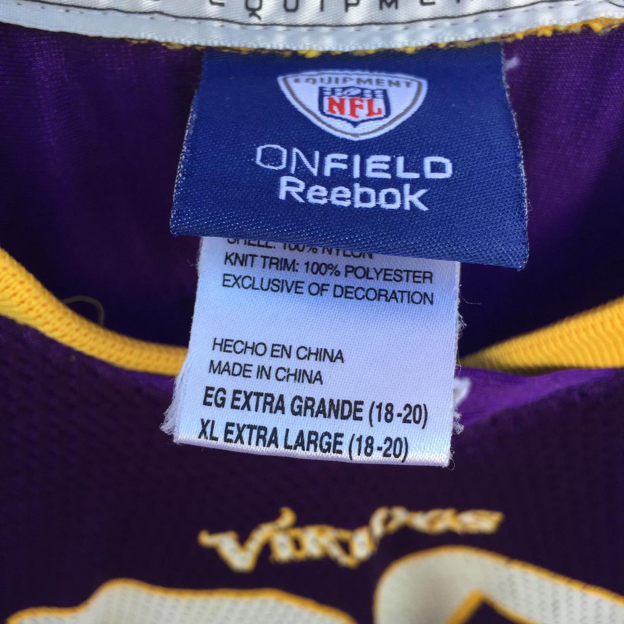 Reebok Minnesota Vikings Peterson Jersey Youth Size XL 18-20 Purple