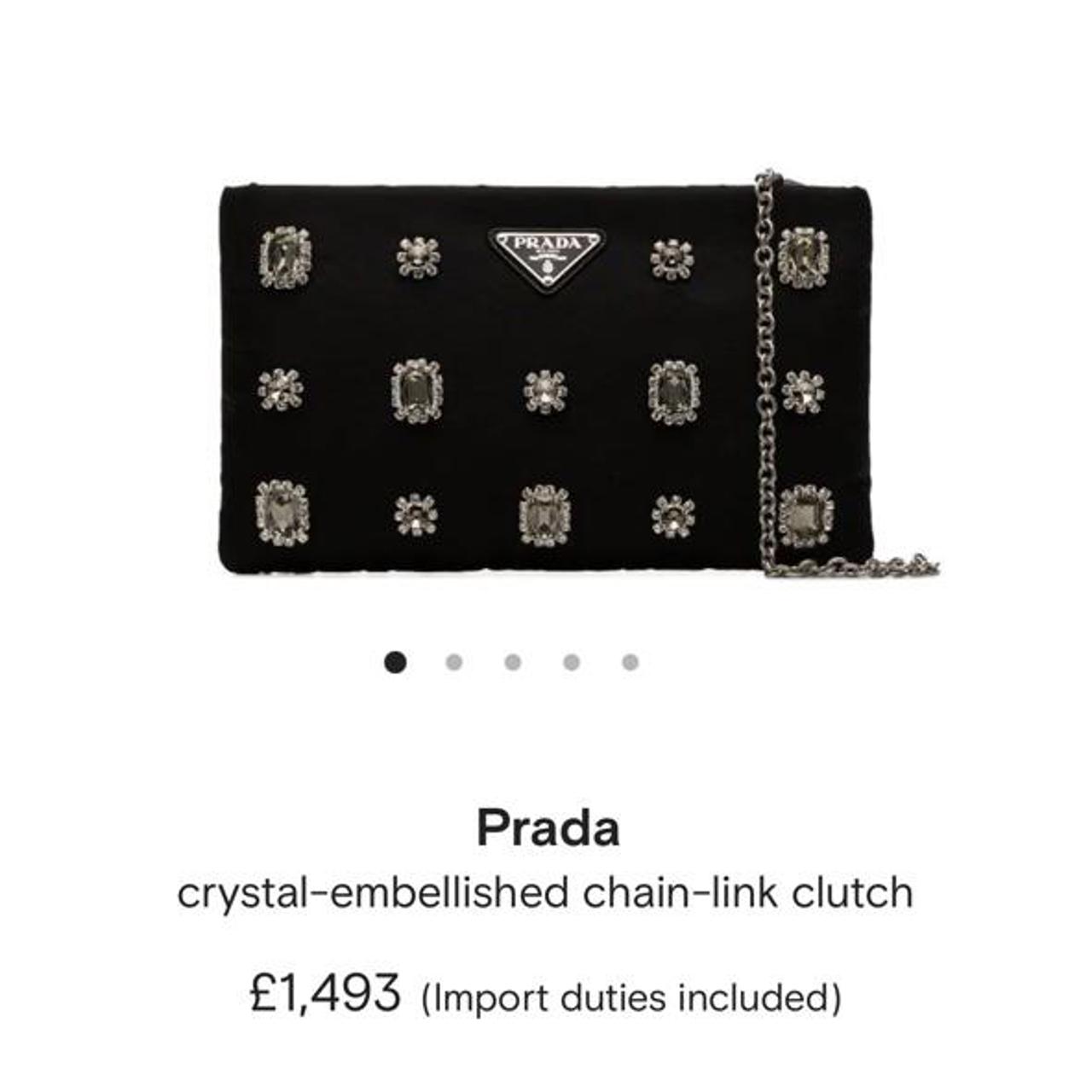 PRADA Catene Crystal Embellished Black Nylon Clutch