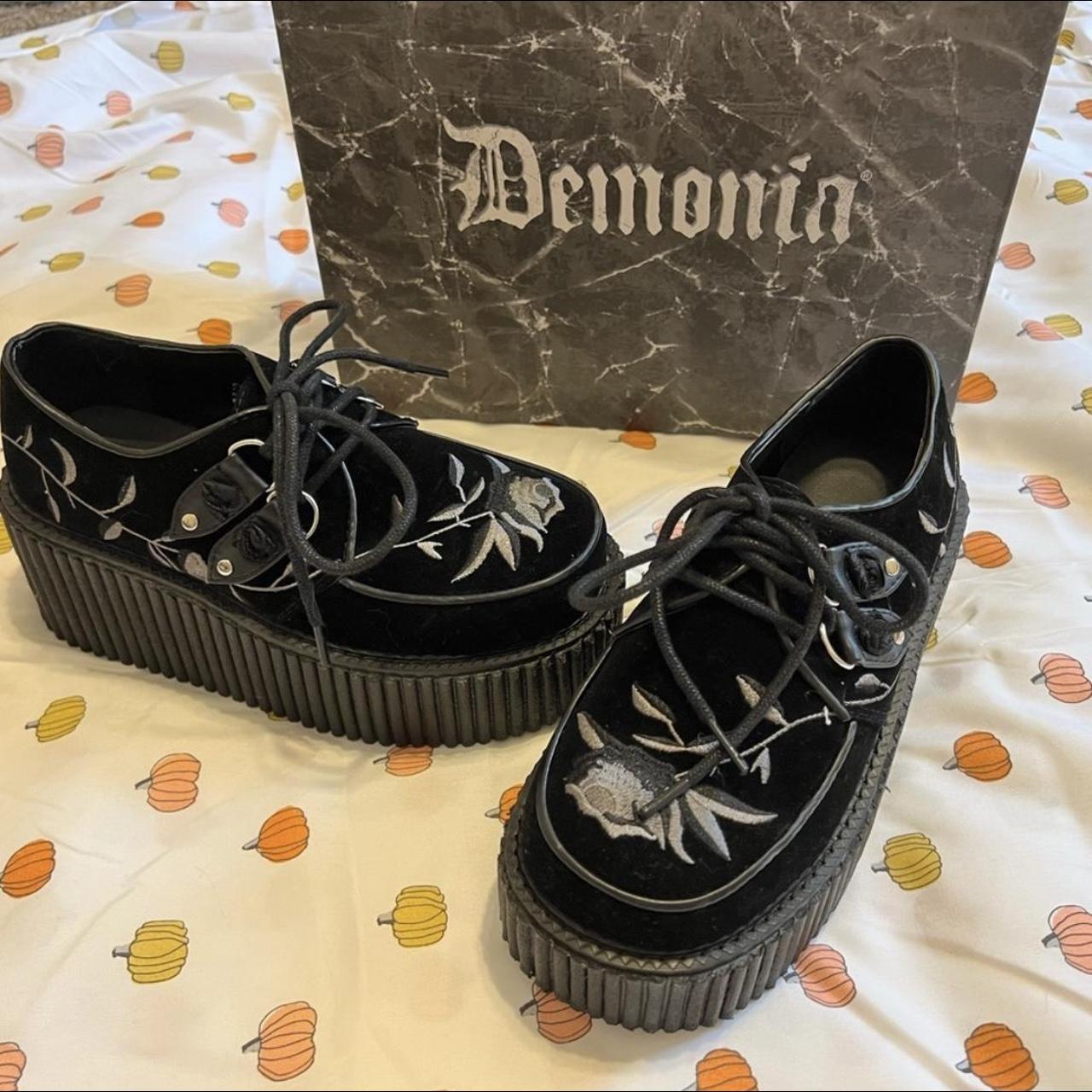 Demonia Embroidered Flower Creepers Size 6 Worn twice Depop