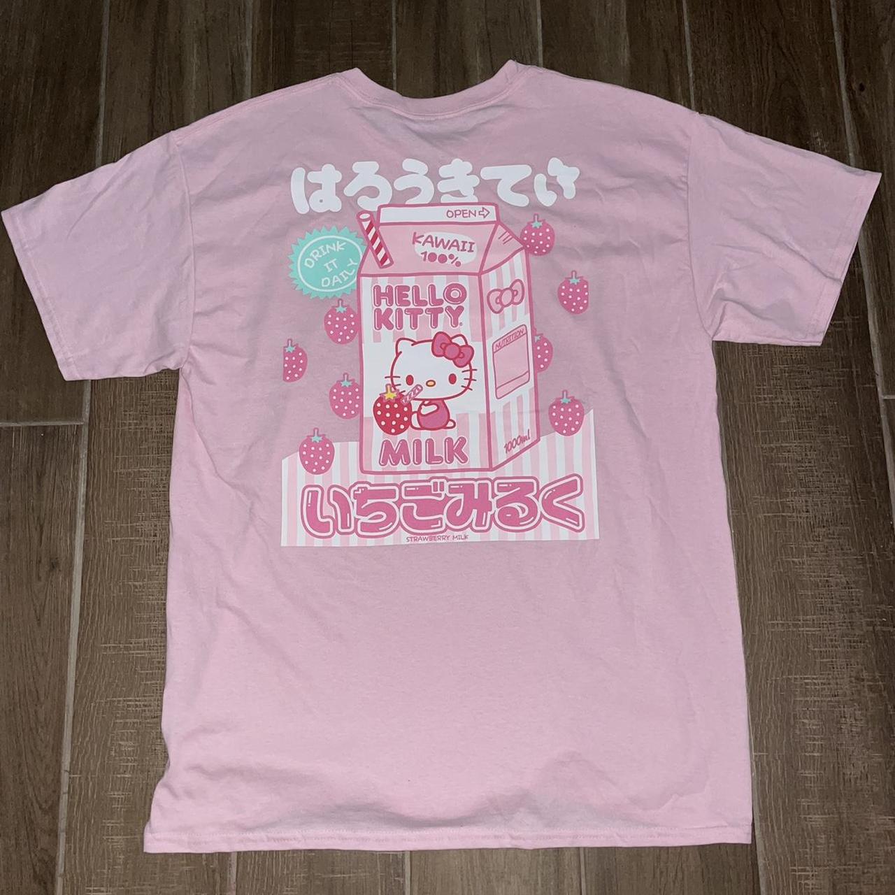 Hello Kitty, Tops, New L Sanrio Hello Kitty Strawberry Milk Pink Tshirt