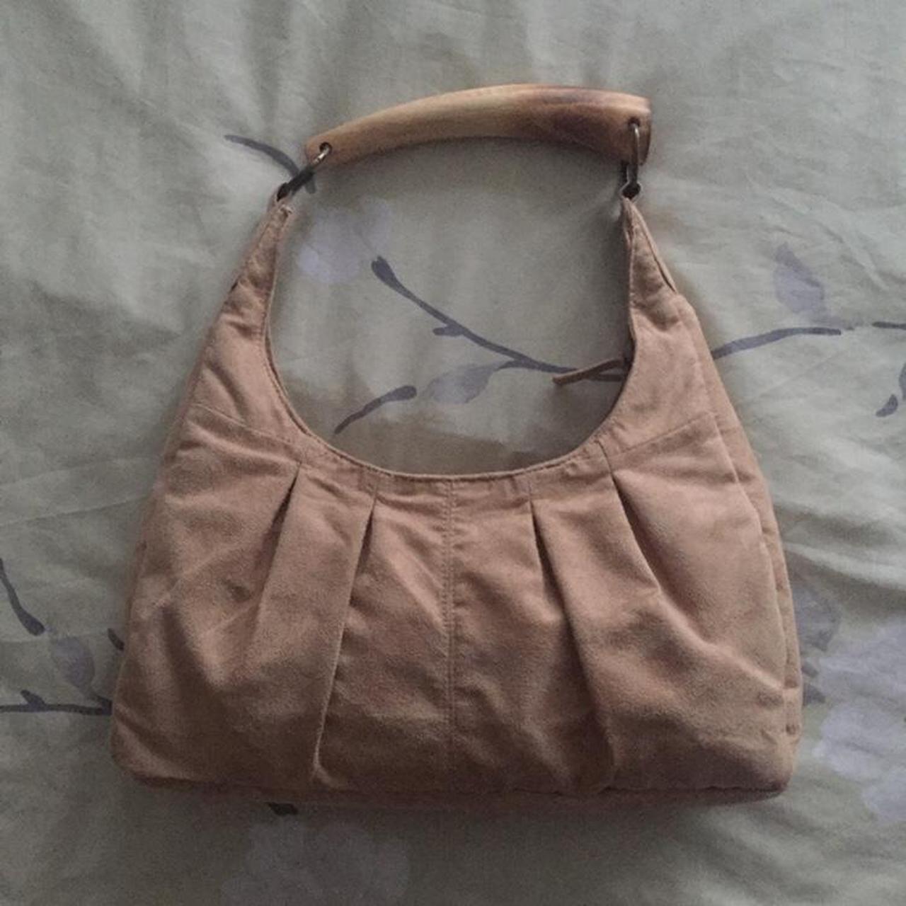 Beige Suede Handbag with tusk handle - Depop