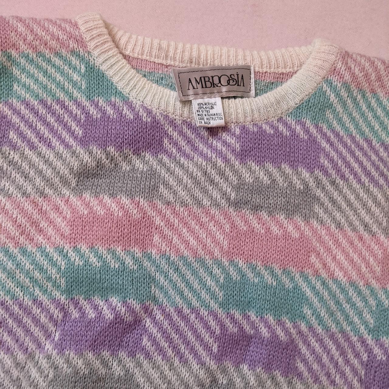 Vintage 80s pastel argyle sweater. In good... - Depop