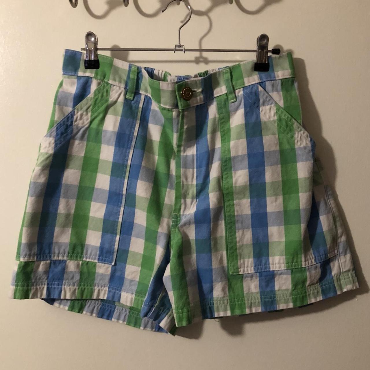 Big Bud Press gingham work shorts in blue and... - Depop