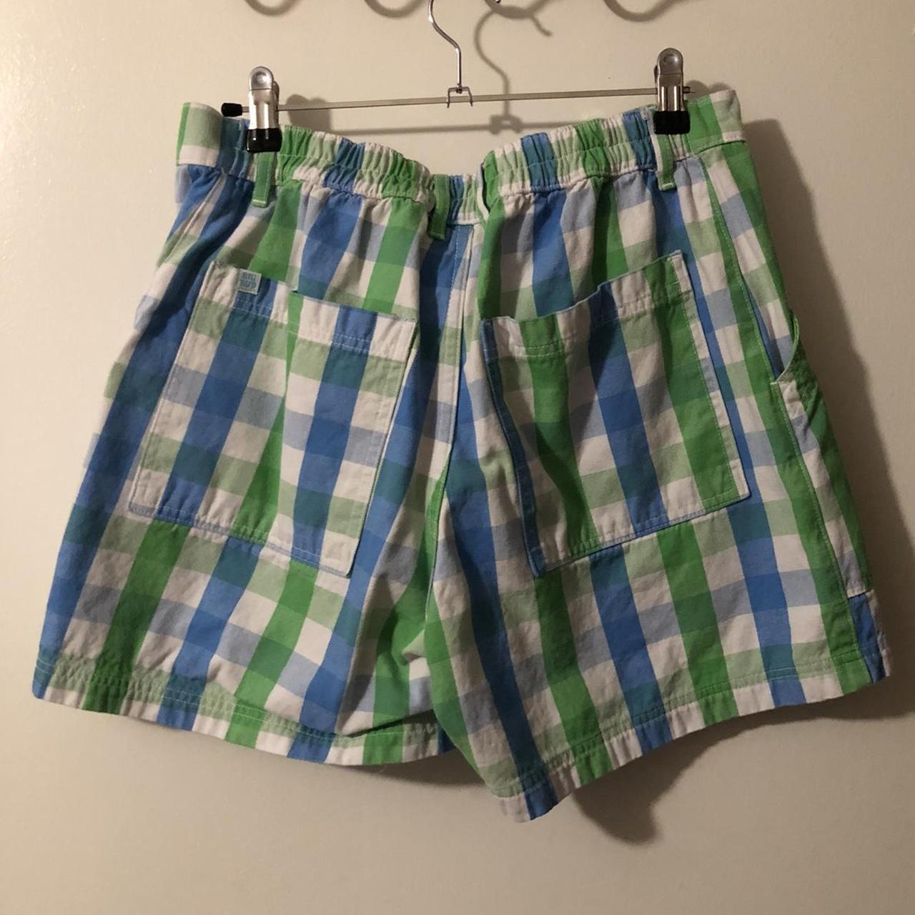 Big Bud Press gingham work shorts in blue and... - Depop