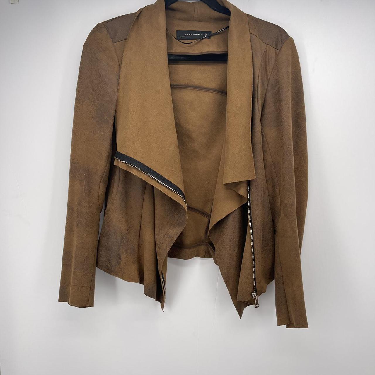 Women's Zara Woman Moto Jacket Size M Camel brown... - Depop