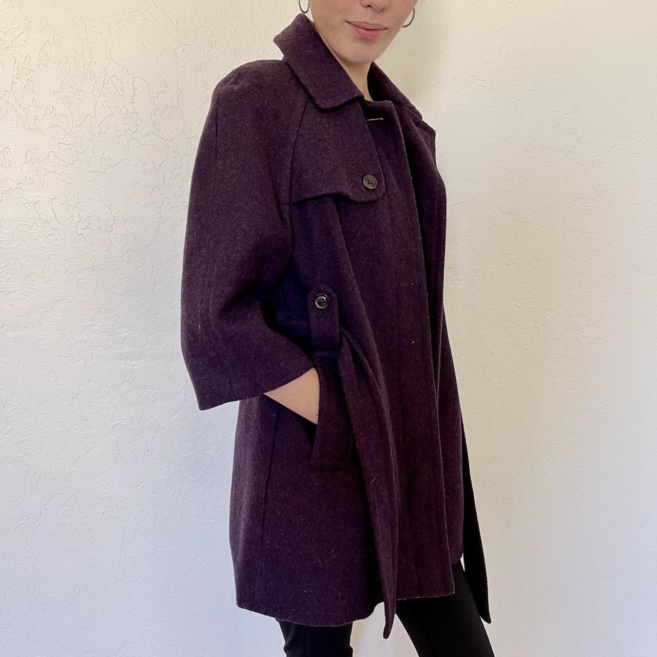 GUC plum colored wool coat with shortened length and... Depop