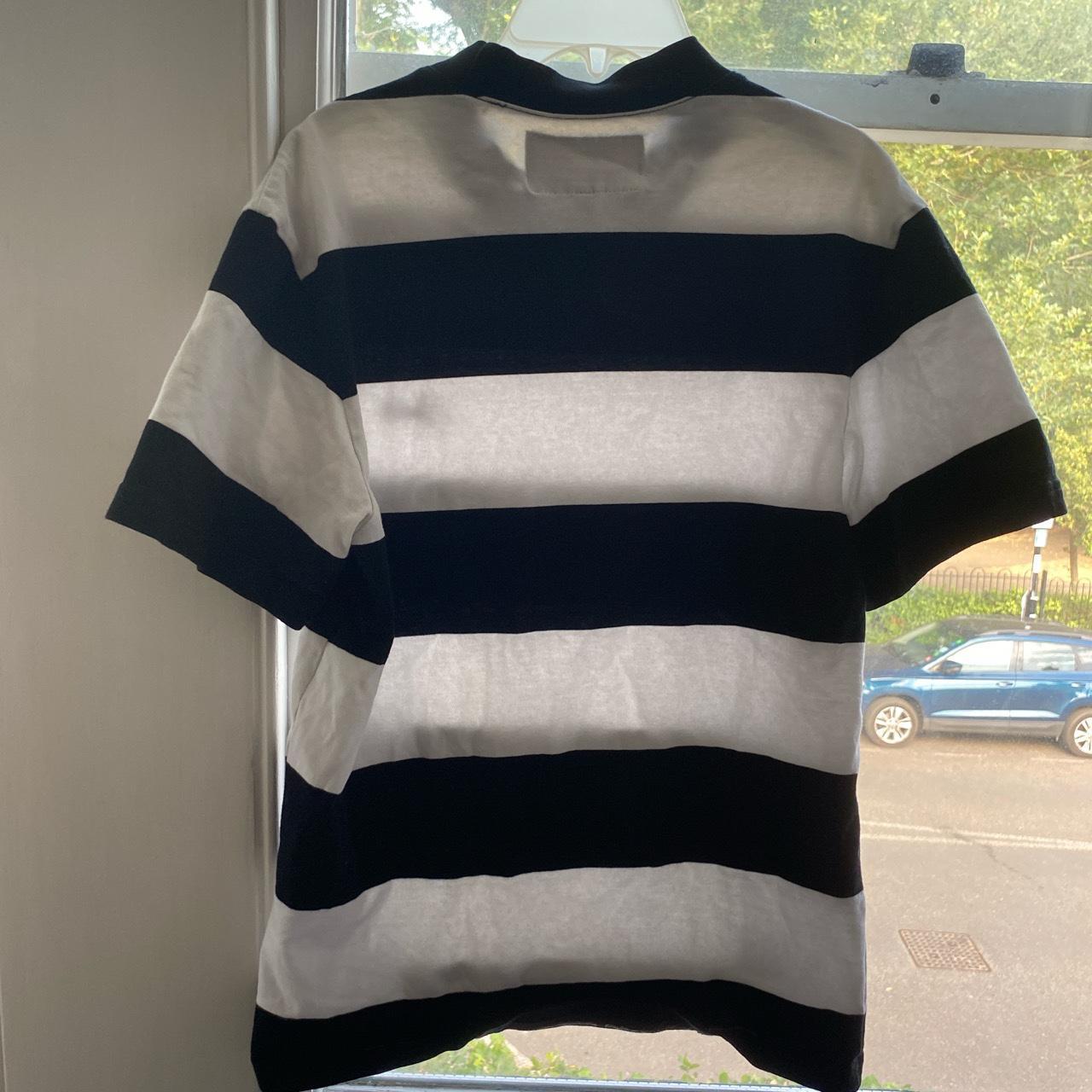 Corteiz black and white short sleeved striped... - Depop