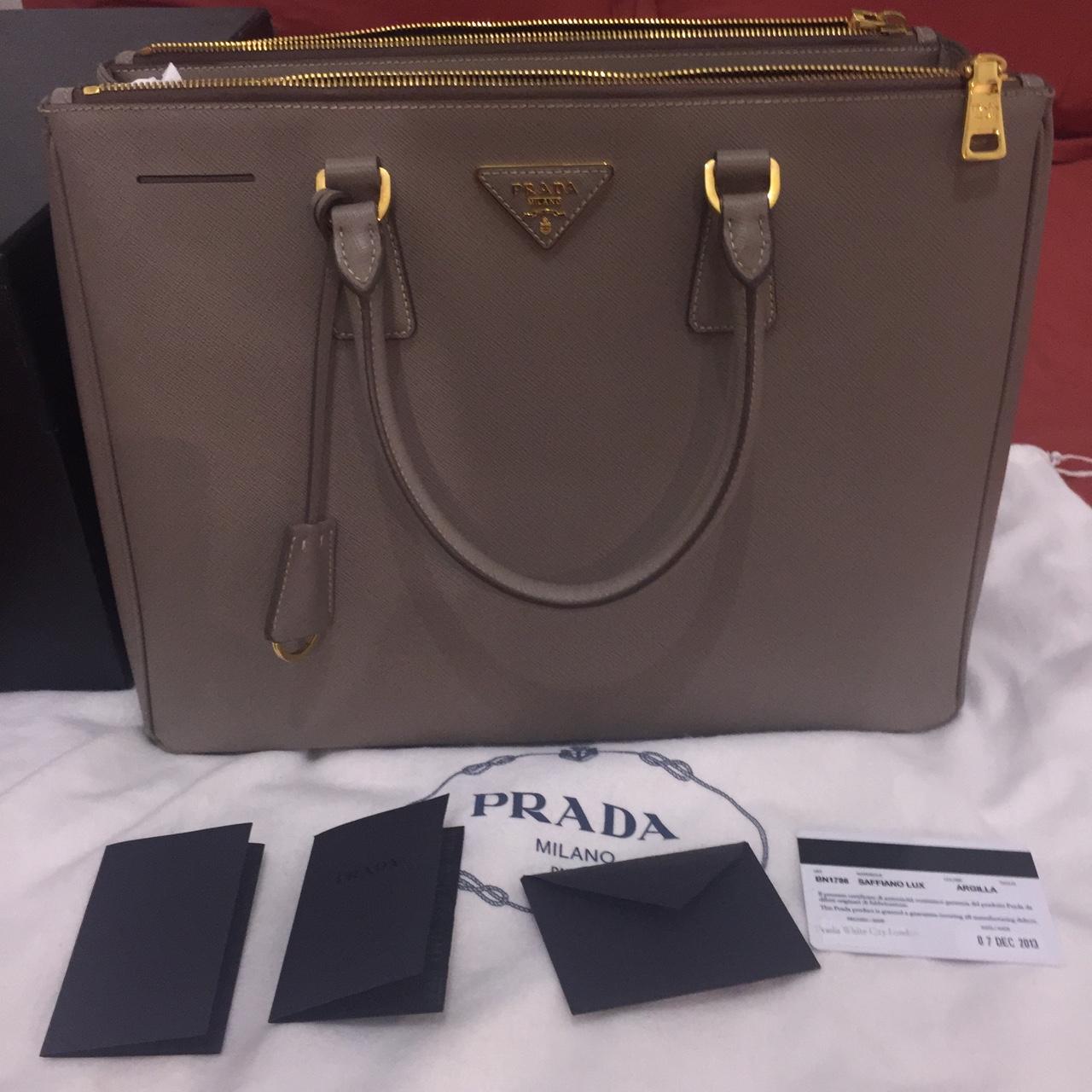 Prada Argilla Saffiano Lux Leather Satchel Handbag