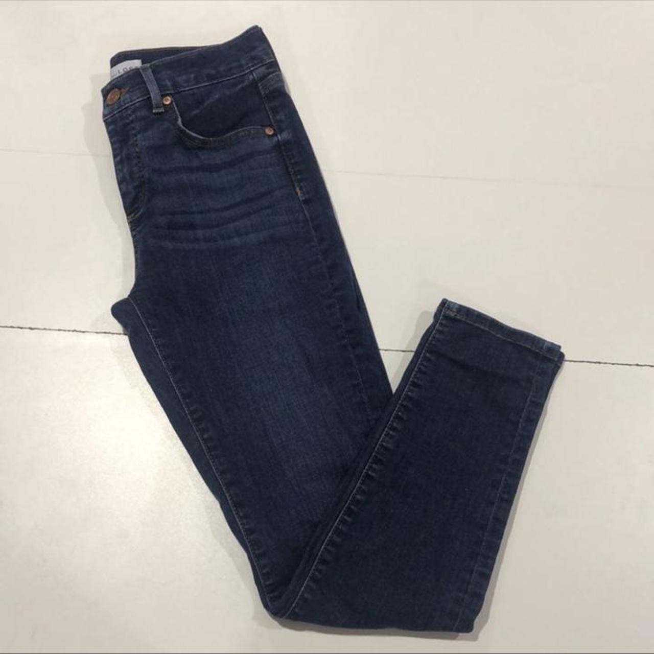 Loft Skinny Jeans. Dark denim with zipper in front.... - Depop