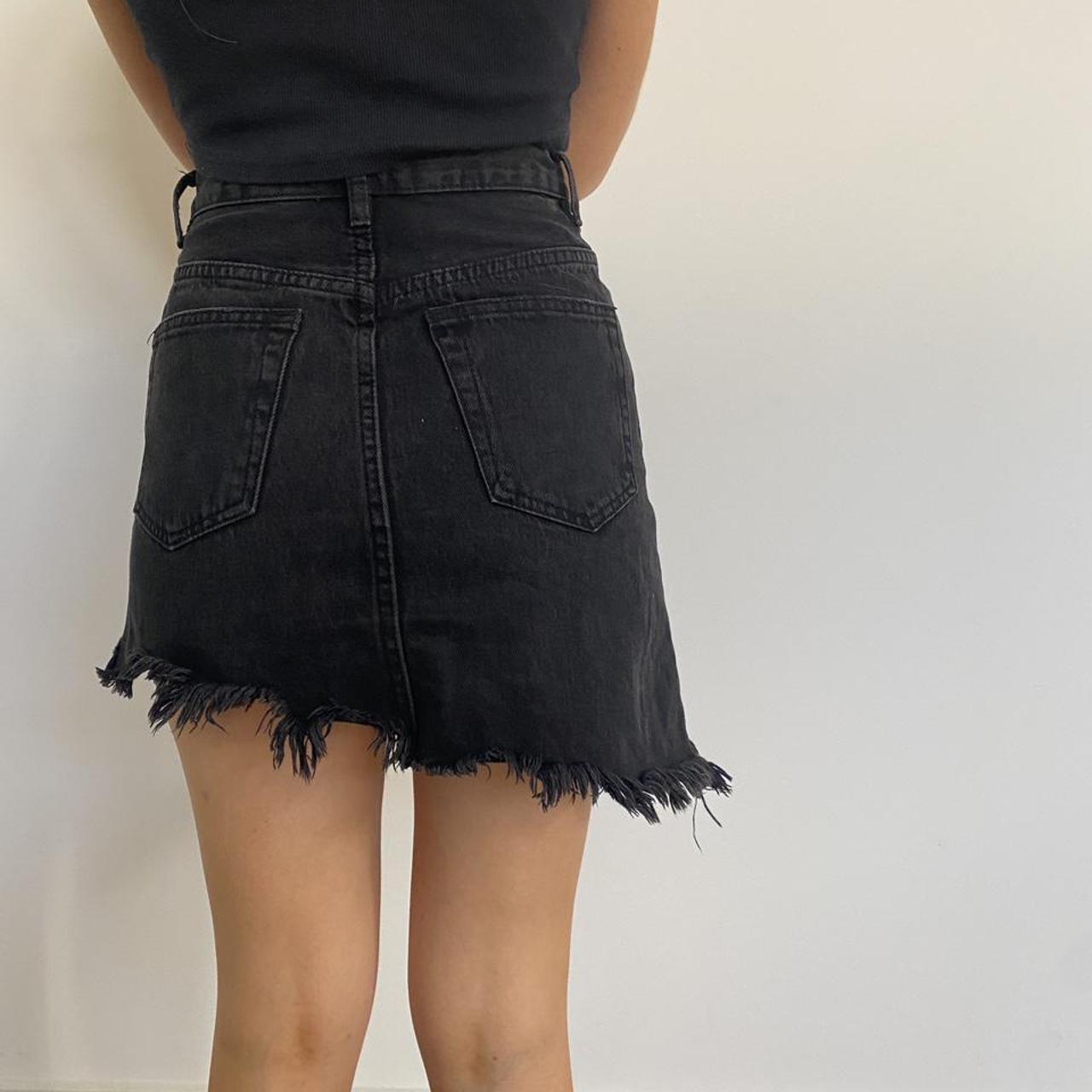Asymmetric denim skirt. Black and high-waisted... - Depop
