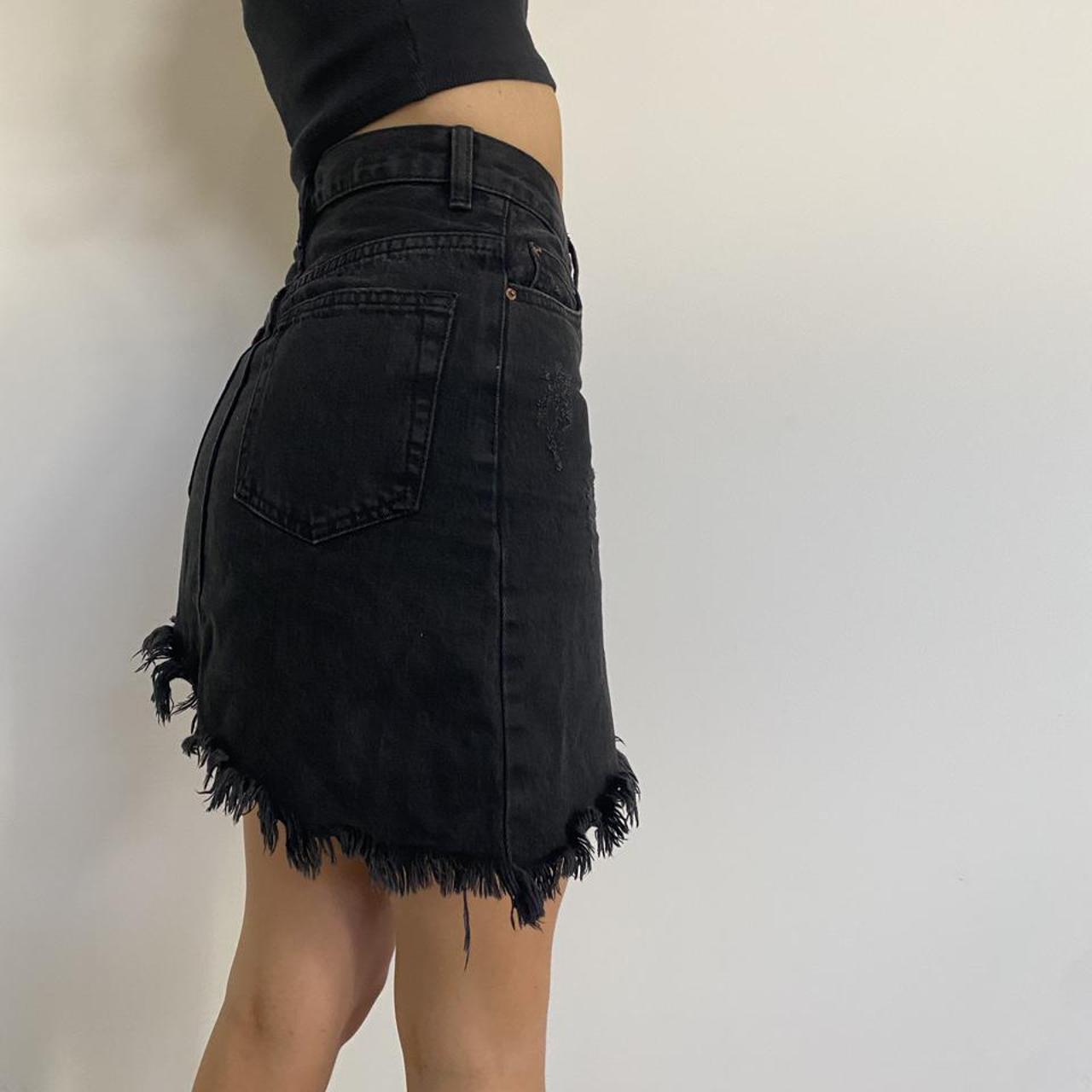 Asymmetric denim skirt. Black and high-waisted... - Depop